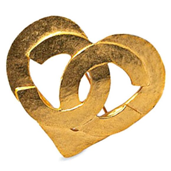 CHANEL Jewelry - CHANEL CC Logo Heart Vintage Brooch Gold Tone Pin 95P Auth w/Box #67210